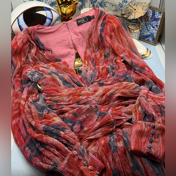 🆕 PATBO 🧿 NWOT Twist Metallic Ruched Mini Dress, Pink - Sz BR 36 US 4 - Picture 15 of 16